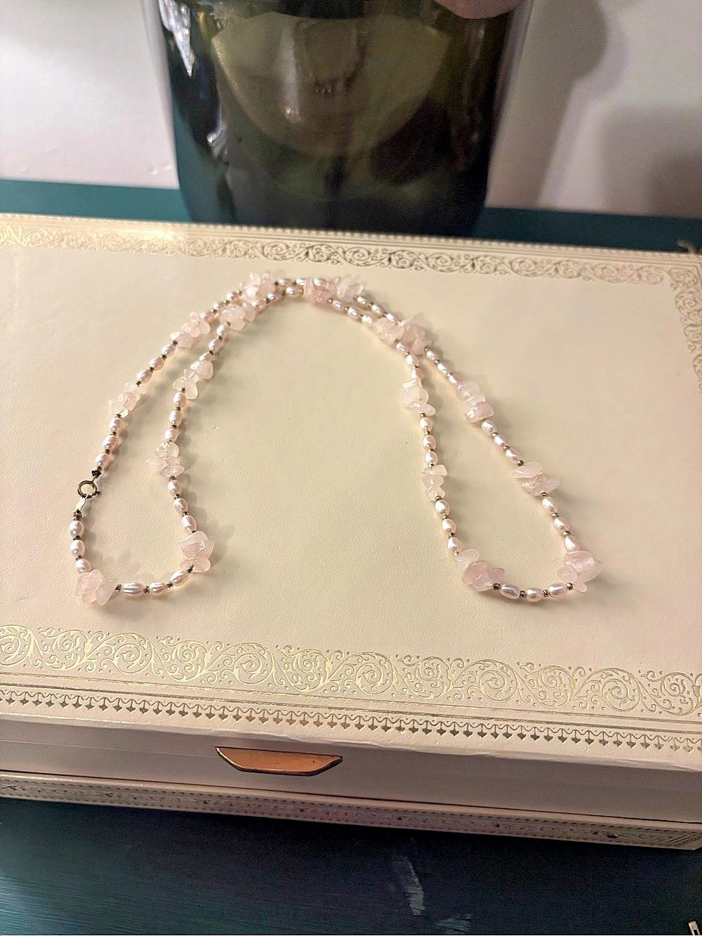 14k Gold Filled Necklace with Pink Pearls and Rose Quartz